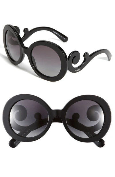 Prada Gradient Round Scroll Sunglasses In Black/tortoise/gray Solid |  ModeSens