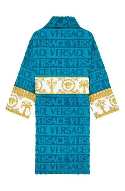 Shop Versace Barocco Terry Robe In Capri Blue