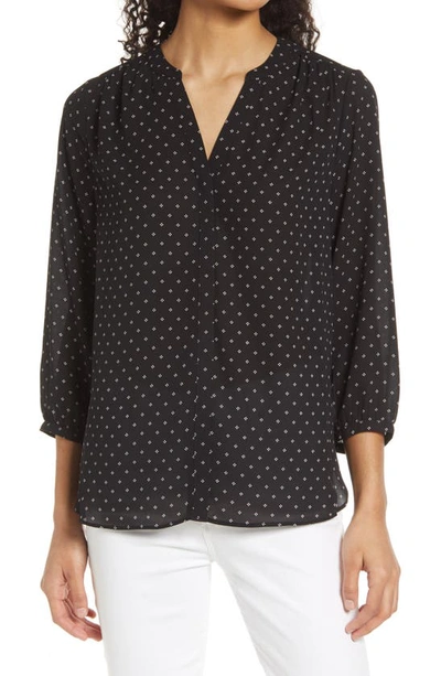 Shop Nydj High/low Crepe Blouse In Arabesque Dots Black