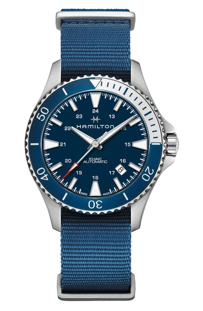 Shop Hamilton Khaki Navy Scuba Automatic Textile Strap Watch, 40mm In Blue/ Silver