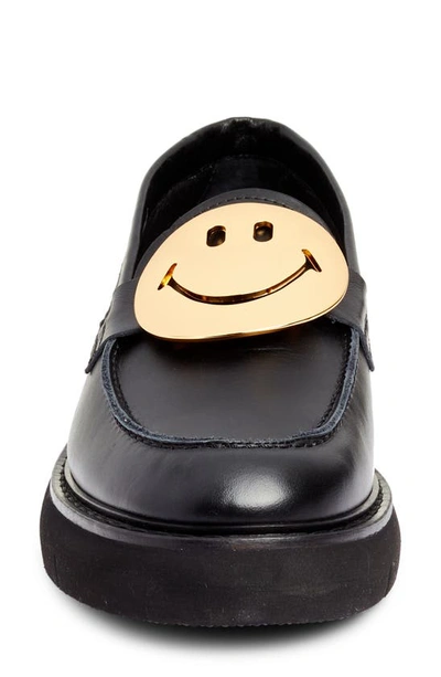 Shop Joshua Sanders Smiley® X Joshuas Gold Smile Loafer In Black