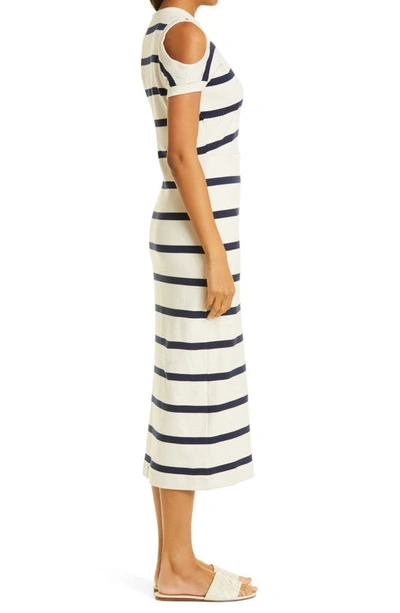 Tanya Taylor Charlie Stripe Stretch Organic Cotton Knit Dress In Cream/maritime Bl