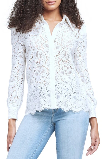 Shop L Agence Jenica Sheer Lace Blouse In Ivory