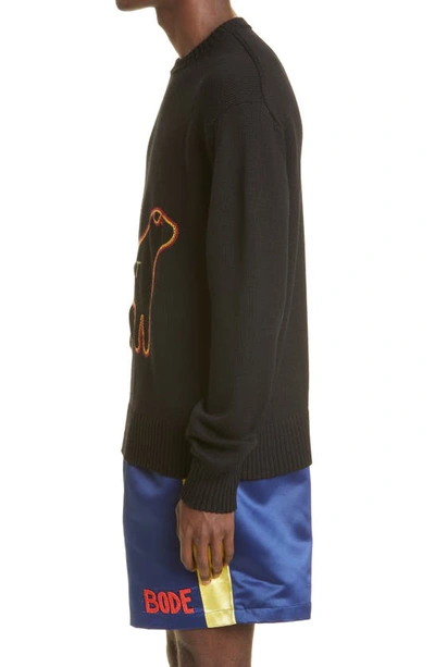 Shop Bode Sport Embroidered Merino Wool Crewneck Sweater In Black Multi