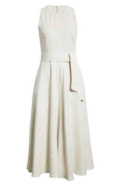 Shop Max Mara Stripe Sleeveless Linen Dress In Sabbia