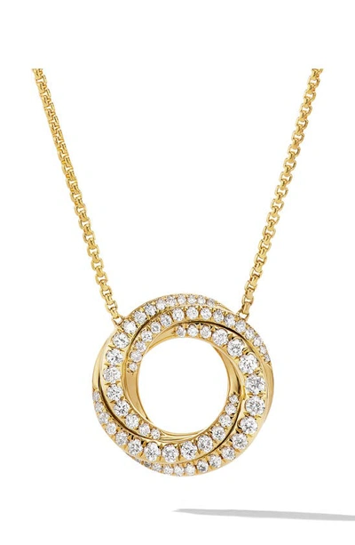 Shop David Yurman Petite Pavé Crossover Pendant Necklace In 18k Yellow Gold