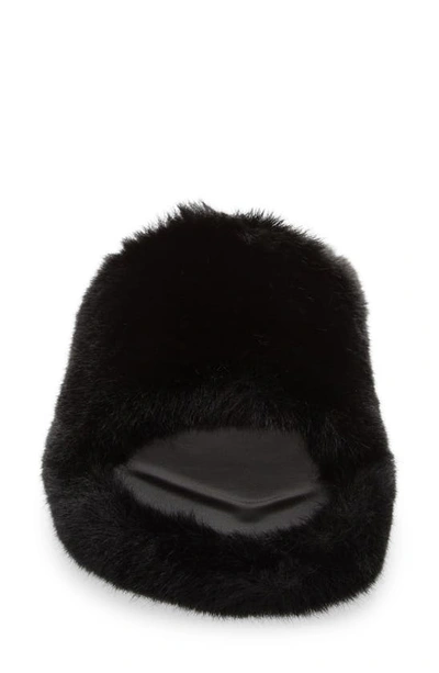 Stand Studio Leya Faux Fur Slide Sandal In Black