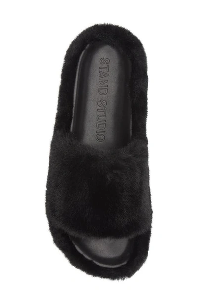 Stand Studio Leya Faux Fur Slide Sandal In Black