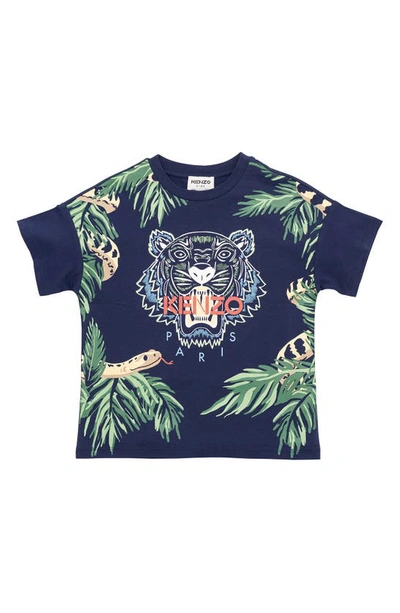 Shop Kenzo Kids' Embroidered Tiger Graphic Tee In Navy
