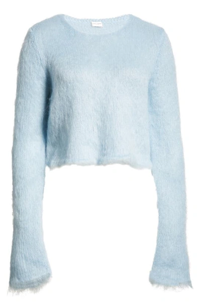 Shop Saint Laurent Crop Mohair Blend Sweater In Bleu Ciel