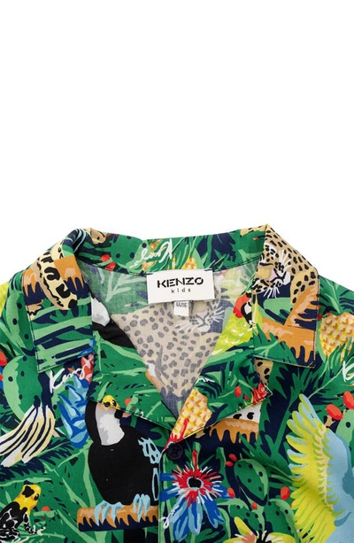 Shop Kenzo Kids' Rainforest Button-up Shirt In Navy