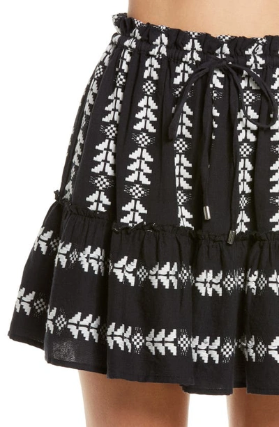 Elan Grecian Embroidered Cotton Cover-up Skirt In Black White Print