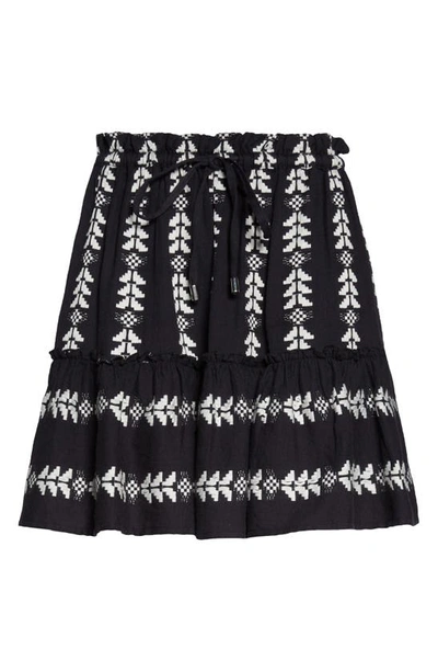 Elan Grecian Embroidered Cotton Cover-up Skirt In Black White Print