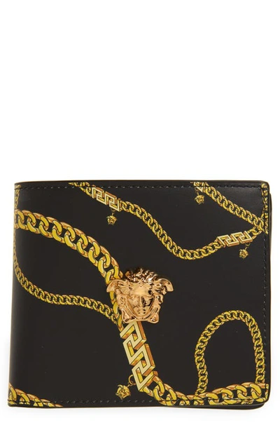 Shop Versace Chain Medusa Bifold Wallet In Black/ Gold