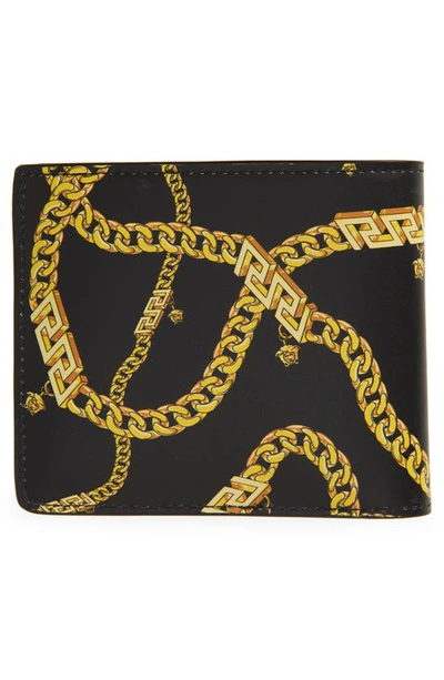 Shop Versace Chain Medusa Bifold Wallet In Black/ Gold