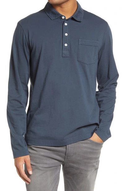 Shop Billy Reid Pensacola Long Sleeve Organic Cotton Pocket Polo In Navy