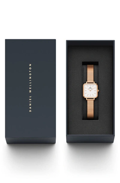 Shop Daniel Wellington Quadro Studio Mesh Strap Watch, 22mm In Rose Gold/ White