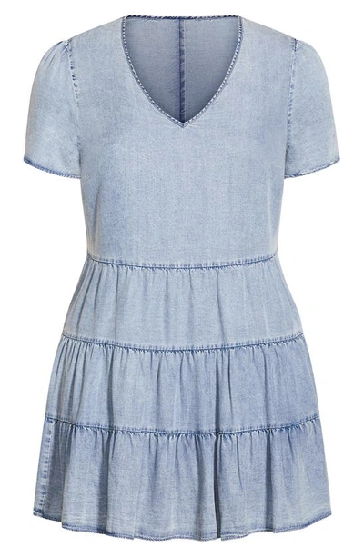 Shop City Chic Tiered Denim Minidress In Light Denim