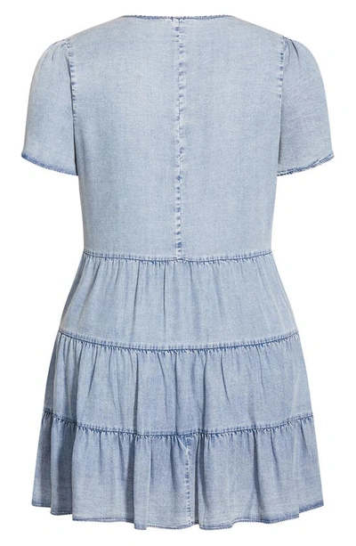 Shop City Chic Tiered Denim Minidress In Light Denim