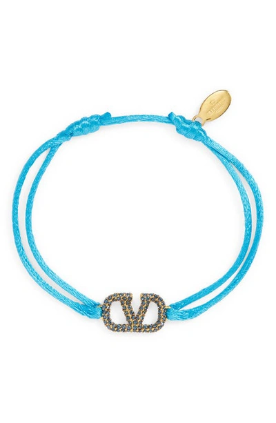 Shop Valentino Crystal Vlogo Cord Bracelet In Sky Blue/ Montana