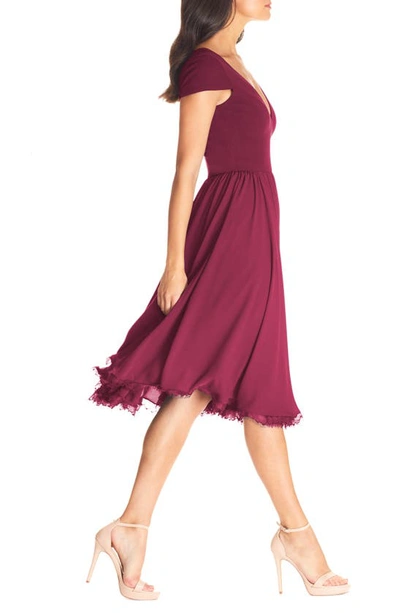 Dress The Population Corey Womens V-neck Midi Fit & Flare Dress In Dark Magenta