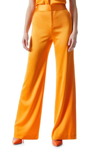 Shop Alice And Olivia Deanna High Waist Wide Leg Satin Trousers In Tangerine
