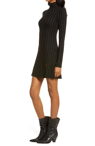 Shop Reformation Libra Long Sleeve Rib Mock Neck Minidress In Black