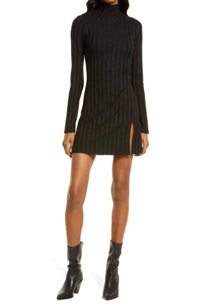 Shop Reformation Libra Long Sleeve Rib Mock Neck Minidress In Black