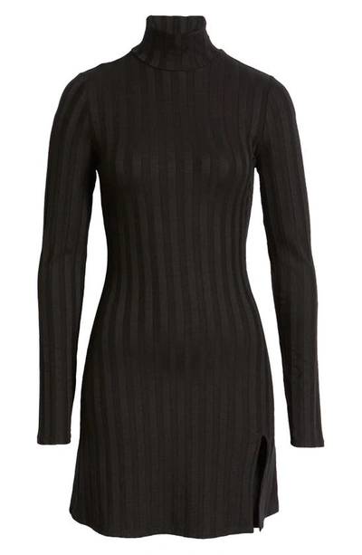 Shop Reformation Libra Long Sleeve Rib Mock Neck Minidress In Black