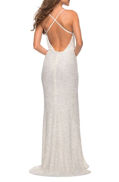 Shop La Femme Sequin Sleeveless Gown In White