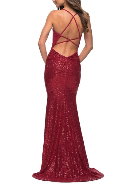 La Femme Sequin Trumpet Gown In Red