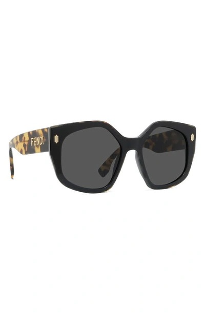 Shop Fendi The  Bold 55mm Geometric Sunglasses In Shiny Black / Smoke