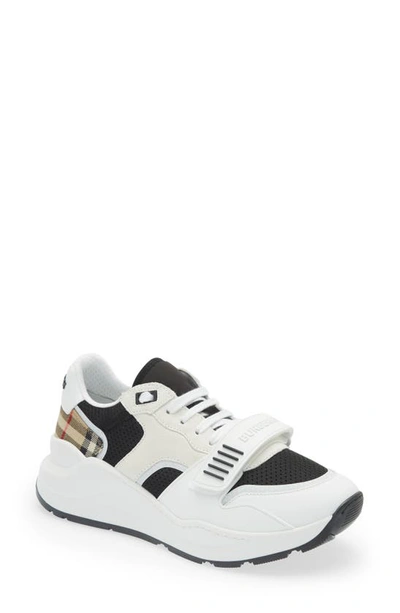 Shop Burberry Ramsey Low Top Sneaker In Black/ White/ Check