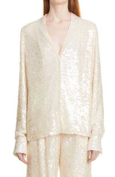 Shop Lapointe Sequin Blouse In Cream