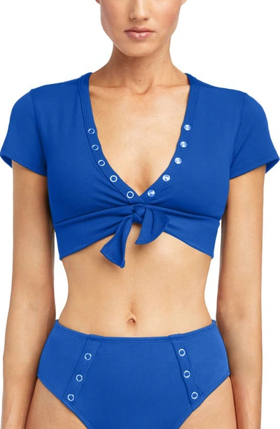 Shop Robin Piccone Amy Crop Bikini Top In Lapis