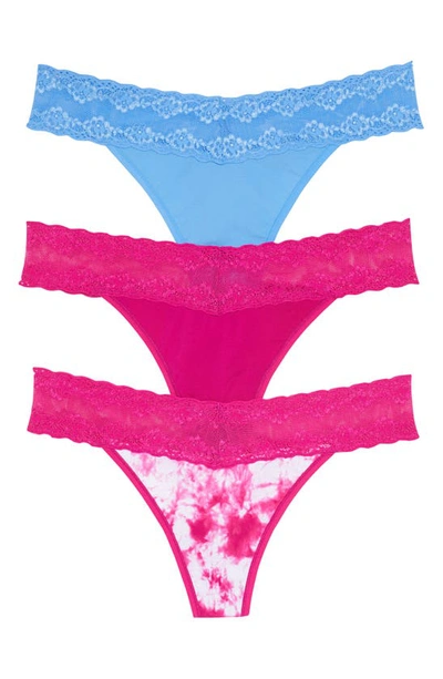 Shop Natori Bliss Perfection Lace Trim Thong In Berry/ Tiedie/ Blue