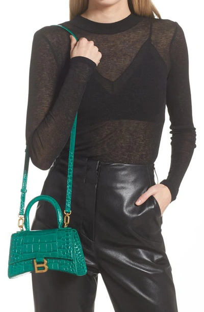 Shop Balenciaga Extra Small Hourglass Leather Top Handle Bag In Jade