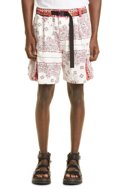 Shop Sacai Bandana Print Cargo Shorts In Off White