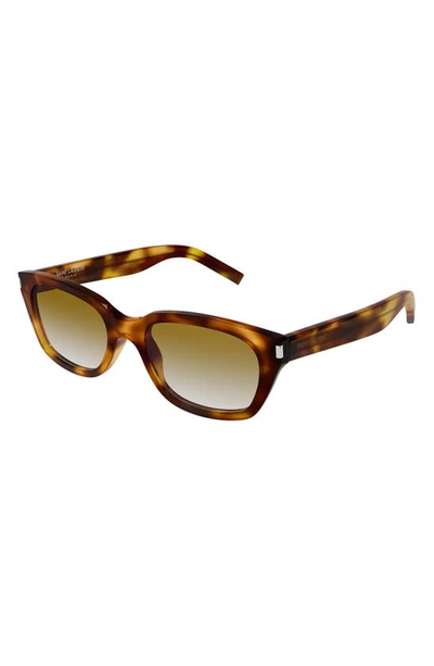 Shop Saint Laurent 54mm Rectangular Sunglasses In Havana