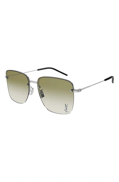 Shop Saint Laurent 58mm Aviator Sunglasses In Silver
