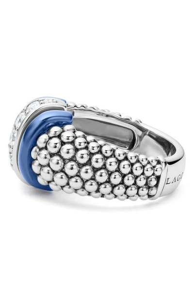 Shop Lagos Large Blue Caviar Diamond Link Ring In Ultramarine