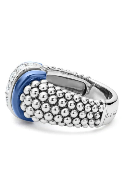Lagos Sterling Silver Blue Caviar Ultramarine Ceramic Diamond Large 1-link Ring In Ultramarine