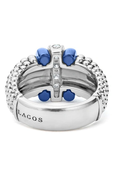 Lagos Sterling Silver Blue Caviar Ultramarine Ceramic Diamond Large 1-link Ring In Ultramarine