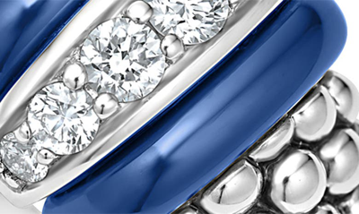 Shop Lagos Large Blue Caviar Diamond Link Ring In Ultramarine