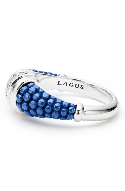 Shop Lagos Blue Caviar Diamond Tapered Ring In Ultramarine