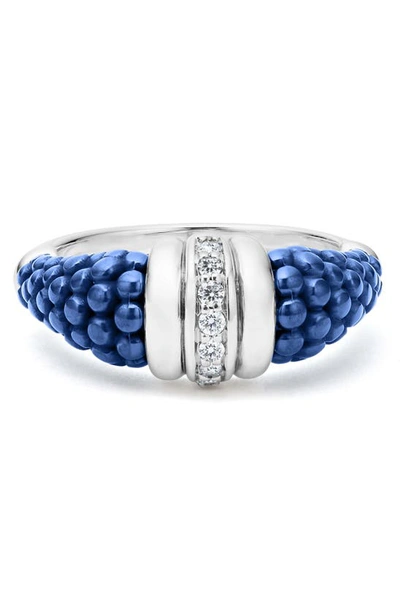 Shop Lagos Blue Caviar Diamond Tapered Ring In Ultramarine