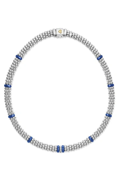 Lagos 18k Yellow Gold & Sterling Silver Diamond & Blue Ceramic Rondelle & Bead Statement Necklace, 16 In Ultramarine