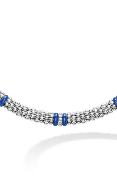 Shop Lagos Blue Caviar Diamond Station Necklace In Ultramarine