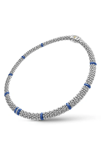 Lagos 18k Yellow Gold & Sterling Silver Diamond & Blue Ceramic Rondelle & Bead Statement Necklace, 16 In Ultramarine