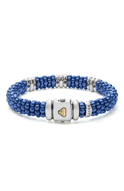 Lagos 18k Yellow Gold & Sterling Silver Diamond Rondelle & Ultramarine Ceramic Caviar Bead Statement Brace In Ultramarine